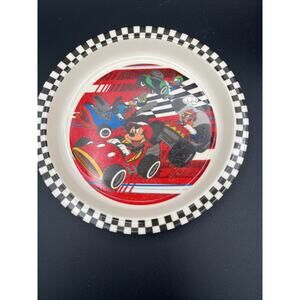 Mickey Mouse Kids Plate With Racing Car Plastic Checkered Flag Vintage